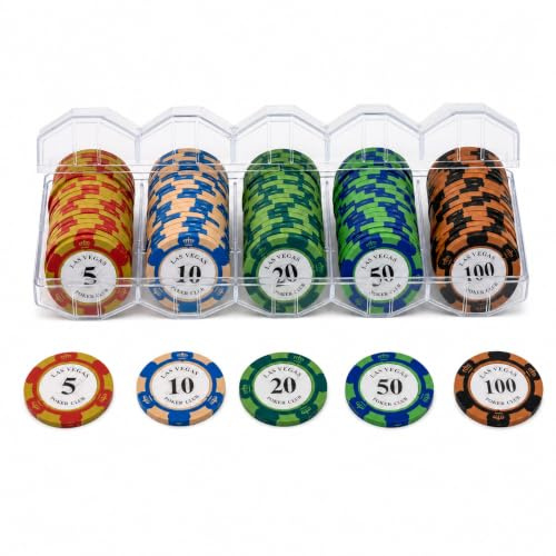 YIMINGOUFEI Pokerchip-Set 100 Tonchips mit Nennwert und Acrylhalter