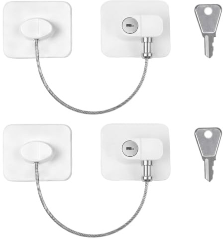 Arvoni 2 Pièces Serrure de Réfrigérateur avec Clé, Bloque Fenetre Enfant, Securite Fenetre Cadenas Frigo, Serrure Frigo Porte Protection Sans Percer pour Bloque Porte Placard Armoire Tiroir