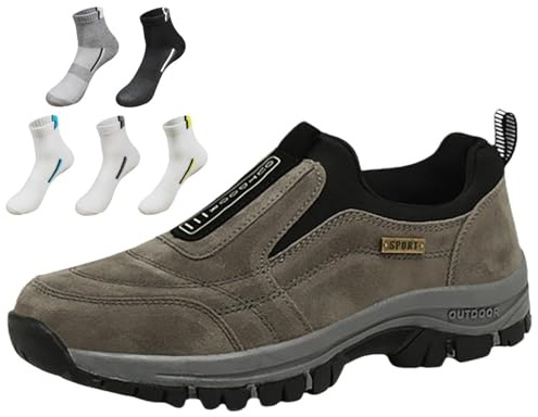 Promenadskor för män utomhus vandring ortopediska skor med fotvalvstöd dra på vattentäta halkfria lätta loafers mode låg-topp säkerhetssneakers, Brun, 40.5 EU