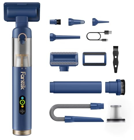Fanttik Slim V10 APEX kabelloser Autostaubsauger, 4-in-1 Tragbarer, Blau | Mini Handstaubsauger mit 19 kPa Saugkraft, Smarter Digitalanzeige, 2 Saugmodi für Auto, 3D‑Drucker, Bürotisch und Tastaturen