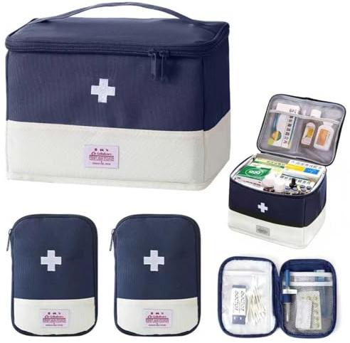 FZYCOM 3 Piezas Bolsas Botiquin, Gran Capacidad Botiquín Médico Vacío con 2 Bolsas para Botiquín de Viaje, Bolsa Primeros Auxilios Portátil, First Aid Kit, Caja Medicamentos para Hogar, Oficina, Airel