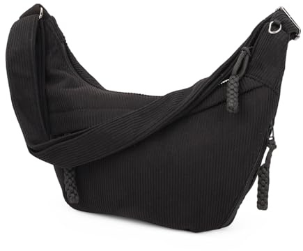 viiotu Borsa a Tracolla Donna, Moon bag in velluto a coste con 3 tasche con cerniera e tracolla regolabile per lavoro, casual, viaggi e vita quotidiana