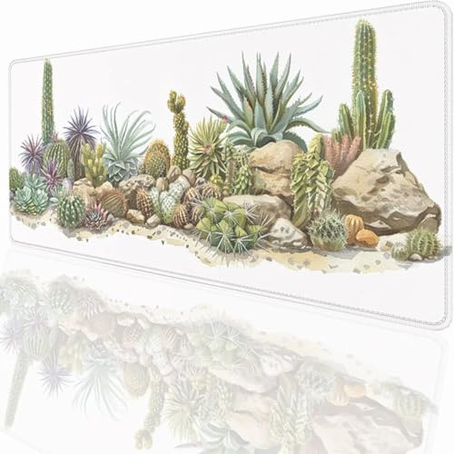 Gaming Mouse Pad Plant Cactus Mouse Mat 31.5x11.8inch with Stitched Edges, Large Extended XXL with Anti Slip Base, Desk Pad for Desk Keyboard Water Decor, Gifts for Men Kids LMDT1074