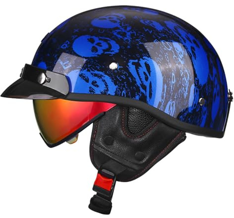 Casco Mezzo Da Motociclista Retrò Caschi Jet E Demi-Jet Omologato DOTECE Caschi Cromwell Aperto Casco Retrò Moto Elmetto Scodella Per Adulti Uomini Donne Fodera Rimovibil H,XXL:63-64CM
