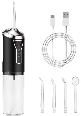 Irrigatore Orale Senza Fili，Idropulsore Dentale Portatile Pulizia Denti Rimuovi Tartaro，Water Flosser，Include 4 Bocchette, Ricarica USB e Design Compatto per Viaggi - Nero