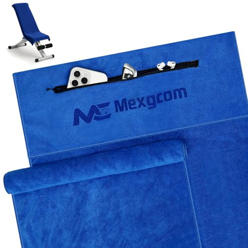 WGIDSKKI 2 Stück Fitness Handtuch, 80x40cm Kleine Sporthandtuch Handtücher mit Reißverschlusstasche + 120x50cm Microfaser Handtüch, Handtücher für Fitnessstudio, Outdoor, Yoga, Training (Blau)