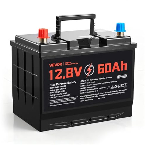 VEVOR 12V 60Ah LiFePO4 Dual Purpose Battery, 800CCA BCI Group 24 Deep Cycle & Starter Lithium Battery, Built-in Smart BMS, Automotive Start-Stop for RV, Marine, Trolling Motor, Car & Engine Starting