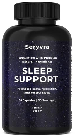 Sleep Support Supplement – Magnesium Glycinate, Ashwagandha, L-Theanine & Valerian Root – Natural Sleep Aid for Deep, Restful Sleep & Stress Relief – Non-Groggy Mornings – 60 Vegan Capsules | Seryvra