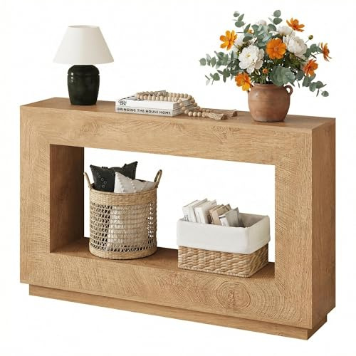 LIKEMET 55 Wood Console Table, 2-Tier Rectangular Wood Entryway Table, Farmhouse Entryway Table Console Tables for Entryway, Entrance, Hallway, Window and Living Room, (Natural Color)