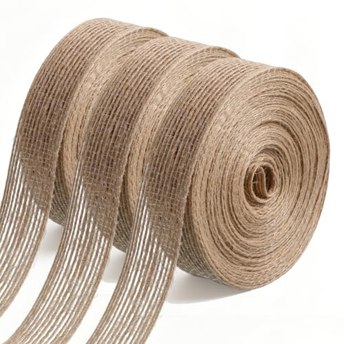 SULIKJHUI 3 Rollen 10m x 2,1cm Juteband Schmal, Starkes Jute für Dekoration | Vintage Sackleinen Geschenkband, und Verpackung