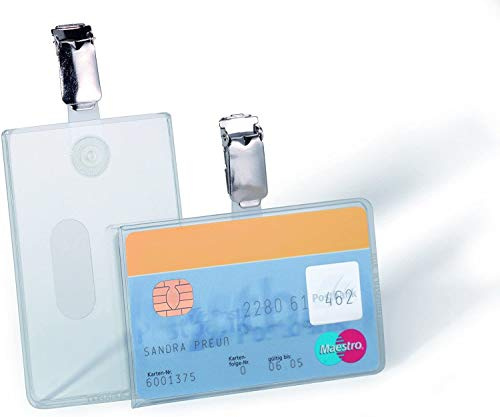 Durable Ausweishülle (mit Clip für 1 Betriebsausweishalter, 54 x 87 mm (Innenmaß)) Packung à 25 Stück, transparent, 811319