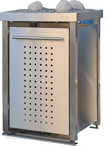 Mülltonnenbox aus Edelstahl mit Edelstahlpfosten, aufgebaut (1x 120l, F-Design, Pflanzenwanne, Edelstahl)