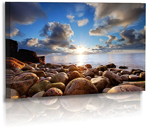 Premium - Acrylglas - Landschaftsbilder - Naturbilder - Sonnenuntergang - Island - Meer - Strand - Wolken - Steine - Landschaft - Bilder - Wandbilder XXL - Bild - Acrylglasbild (140 cm x 80 cm)