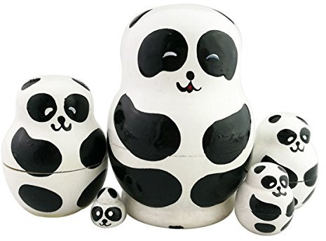 Vintermask uppsättning av 5 förtjusande panda nyhet docka djur boka dockor trä stapling leksak handgjord matryoshka docka barn leksak gåvor panda prydnad panda festtillbehör