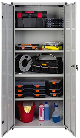 Kreher XXL Metallschrank in Hellgrau mit 4 höhenverstellbaren Böden. Außenmaß 80 x 44 x 180 cm. Solide Konstruktion, TÜV geprüft.