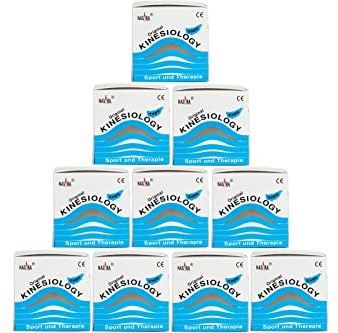Nasara Original Kinesiologie Physio Tape für Sport und Medizin, Rollengröße 5cm x 5m, 10 Rollen, Türkis
