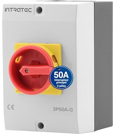 Intratec Hauptschalter 50A, 3-polig – IP65 Lasttrennschalter mit Kunststoffgehäuse – Aufputz-Schalter ideal für Industrie – Drehschalter für sichere Abschaltung – Robuster Maschinenschalter 230V 400V