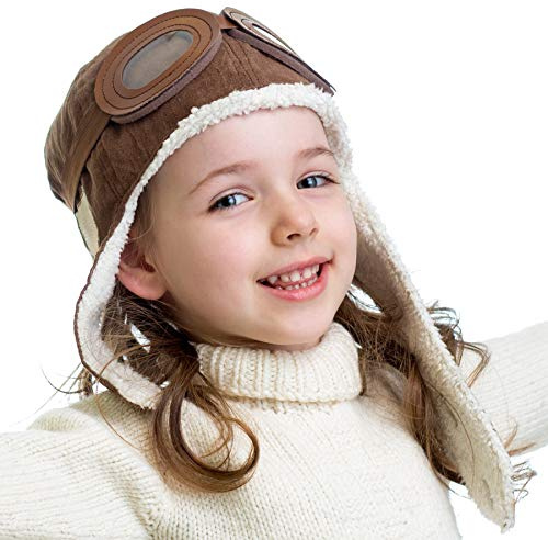 Happy Will Baby Pilot Hat Warm Aviator Cap with Earflaps Unisex Kids Fleece Winter Protect Beanie Hat for Kids Boys(Brown)