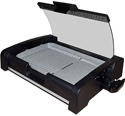 Syntrox Germany TG-1650W elektrischer Tischgrill mit Keramik Grillplatte Elektrogrill BBQ Grill Barbecue mit Glasdeckel