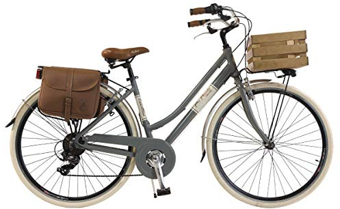 Via Veneto by Canellini Damen Citybike CTB Vintage Stil Rad Cityrad Fahrrader Bike Aluminium mit Korb Kassette (Grau, 46)