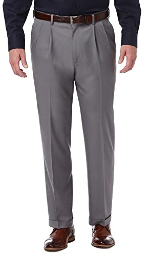 Haggar Premium Comfort Classic Fit Pleat Front Pant Reg. and Big & Tall Sizes Pantalon, Gris Moyen, 34W x 29L Homme