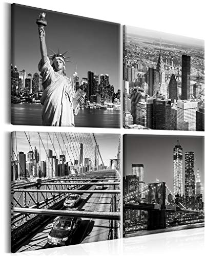 decomonkey Bilder Set New York 20x20 cm 4 Teilig-jedes Teil Leinwandbilder Bild auf Leinwand Vlies Wandbild Kunstdruck Wanddeko Wand Wohnzimmer Wanddekoration Deko Freiheitsstatue Brücke Schwarz-Weiß