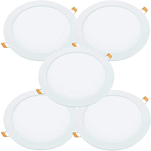 JANDEI – Confezione da 5 faretti LED da incasso rotondi, 18W, 1500 lumen, extrapiatti 13 mm, foro di montaggio Ø200-205 mm, con trasformatori inclusi (bianco freddo 6000k)
