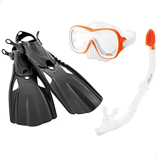 Intex Erwachsene Swim Set Wave Rider Sports Set, Yellow Mask und Snorkel with Black Fins, M, 55658