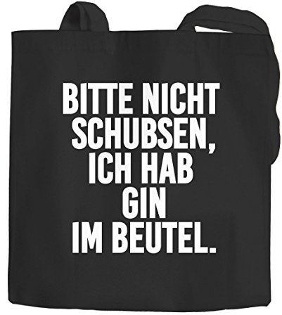 MoonWorks Jutebeutel Bitte nicht schubsen ich hab Gin im Beutel Baumwolltasche Stoffbeutel Tragetasche schwarz 2 lange Henkel