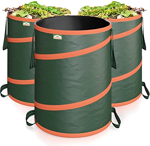 GARDEBRUK® Gartenabfallsack 3x165 Liter 30 kg Belastbarkeit stabil robust abwaschbar Garten Pop up Rasensack Laubsack