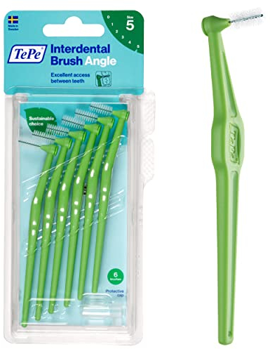 TEPE Interdentalbürste Winkel, abgewinkelte Zahnbürste für Zahnreinigung, 6 Stück, 0,8 mm, große Lücken, Grün, Größe 5