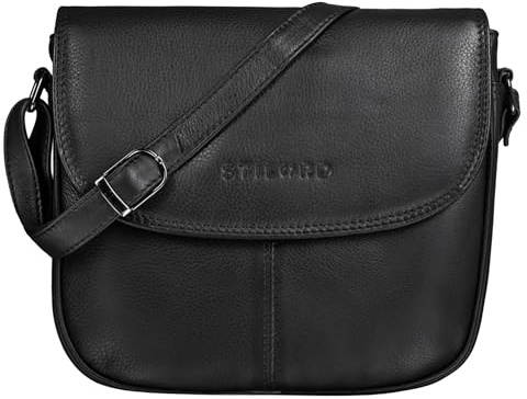 STILORD Cleo Damentasche Echtleder Vintage Handtasche Ledertasche für Frauen zum Umhängen ideal als Kleine Abendtasche Ausgehtasche Shopper Tasche Leder Farbe:schwarz