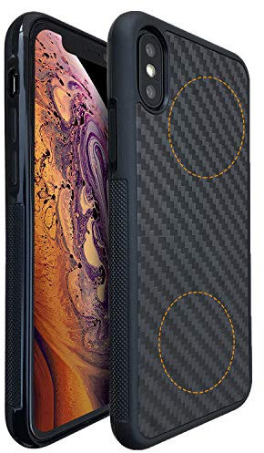 Molzar Grip Series for iPhone Xs and iPhone X Case with Real Weave Carbon Fiber, Built-in Metal Plate for Magnetic Mount, Works with Qi-certified Chargers, Glossy Black/Weave