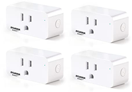 Sylvania WiFi Smart Plug, Voice Control, Compatible with Alexa and Google Home, Timer, On/Off, White - 4 Pack (75703)