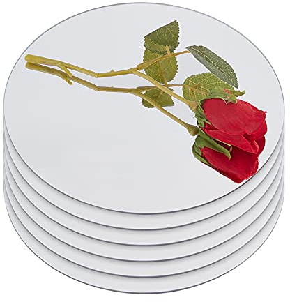 OLYCRAFT Placa Redonda de Espejo 8 Pulgadas - Juego de 6 Bandejas Circulares Para Velas - Azulejos de Espejo Para Centros de Mesa, Decoración de Pared y Manualidades