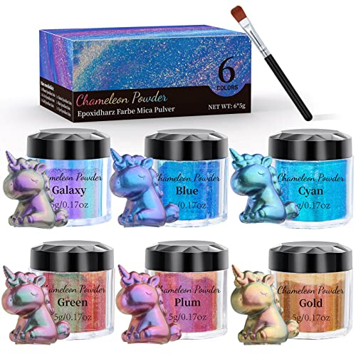 VEVOQIM Epoxidharz Farbe, 6 Farben Unregelmäßige Farbverschiebung Mica Pulver, Metallic Chameleon Chrome Powder für Epoxidharz Farben, Nägel, Make