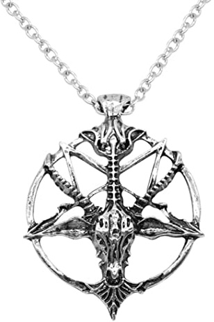 Hilai Collar colgante satánico Cabeza de cabra retro Pentagrama invertido Joyas de cadena de cuello para hombres Collares de torque