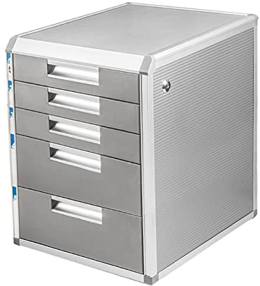TUKA-i-AKUT XXL Metall Schubladenbox Abschließbar 5 Fächer DIN A4, Aluminiumlegierung, ohne Beschriftungsfeldern, Dokumenten Aufbewahrung Ablagebox, Robust Ordnungsbox 315x398x350 TKD8602_NLS