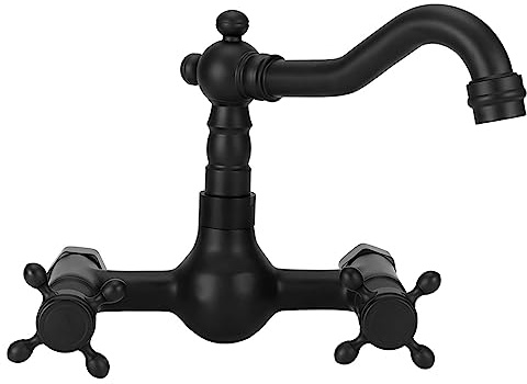 Gewinde Wasserhahn An der Wand montierter Badezimmerhahn mit Handrad-Design, Heiß- und Kaltwasserhahn aus schwarzem Kupfer, Waschtisch-Waschtisch-Mischbatterie für Zuhause, Badezimmer, Küche, Hotel