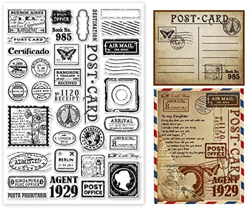 GLOBLELAND Tampons Transparents Timbre Cachet Postal Carte Postale pour DIY Scrapbooking Fleurs Papillons Tampons en Silicone Sceaux pour Cartes Journal Décoration