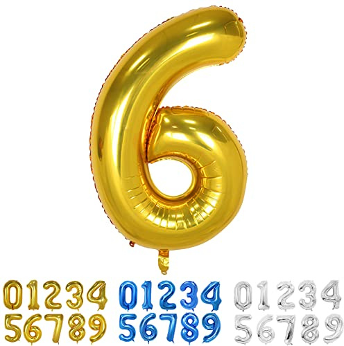 Gold Luftballon Zahlen 6 Folienballon Gold in 40 - 100cm Geburtstag Zahlen Luftballon 6 Jahre XXL Helium Ballons für Kinder Junge Männer 6. Geburtstagsparty Deko (Nummer 6)