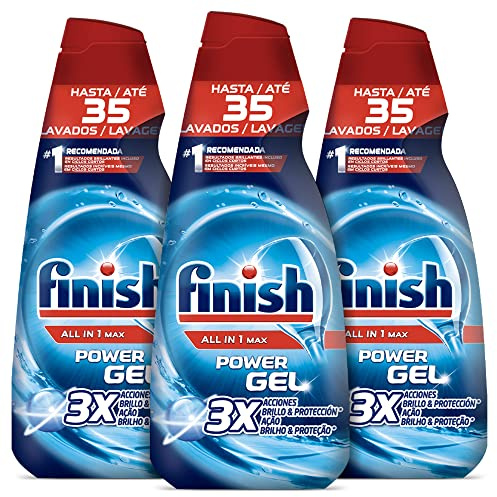 Finish All in 1 Max Power Gel, Detergente Gel para el Lavavajillas Regular - 105 dosis (3x35 dosis)