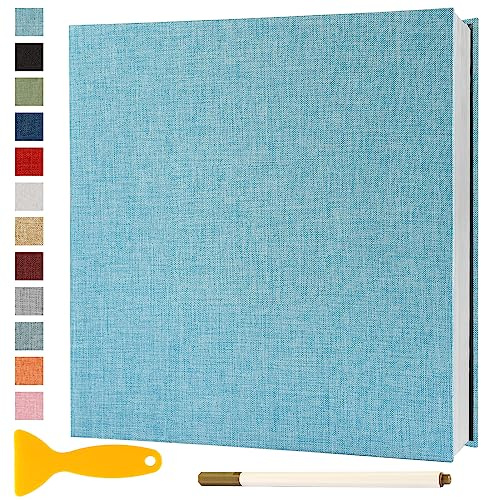 Album Photo Adhesif Vierge 28x27 CM Classeur Photo Livre Photo Personnalisable Scrapbook de Classe Mariage Livre D'or Enfant Bebe DIY Carte Postale, 40 Pages Bleu Clair
