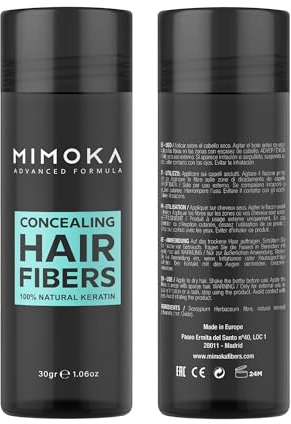 FIBRE PER CAPELLI MIMOKA - Nasconde Istantaneamente la Calvizie - Microfibre Impercettibili 100% naturali - Per Capelli e Barba - Polvere per Capelli Uomo e Donna - Castano Scuro – 30 gr.