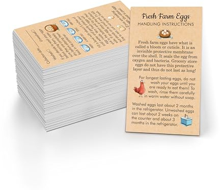 Gethelud 200 PCS Egg Handling Instruction Cards, Double-Sided Printing Egg Stamps with Washed/Unwashed Fresh Egg Care Accessories Card Labels for Farm Fresh Eggs (3.5” x 2”)