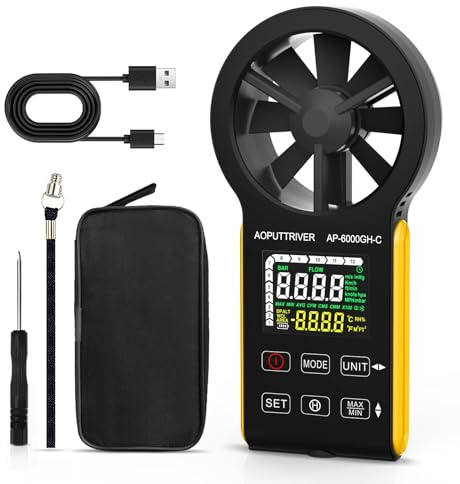 Digital Anemometer, Handheld Wind Speed Meter CFM Meter Gauge Color Touch-Screen,Data Hold,Pro Air Flow Meter for Air Volume,HVAC Vents,14℉-113℉ Wind Temperature