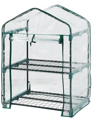 Top Home Solutions® Mini Greenhouse - 2 Tier Cold Frame With Clear PVC Cover, Roll-Up Zipped Door - Portable Greenhouse For Plants And Seedlings - Perfect for Outdoor Garden and Home