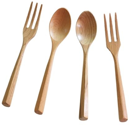 Juego De Cubiertos 4 Piezas De Mango Triangular Cuchara Pequeña De Madera Haya Cuchara De Arroz Tenedor De Fruta Tenedor De Fideos Para Comer Cuchara De Cena A