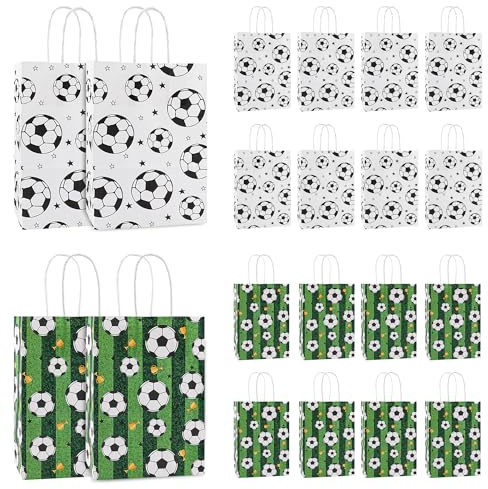 ktxaby 20 Stück Fußball Papier Partytüten Geschenktüten, Fußball-Themen Party Papier Tüten mit Griffen, Süßigkeiten Tüten für Kinder Erwachsene Geburtstag Fußball-Themen Party Zubehör.