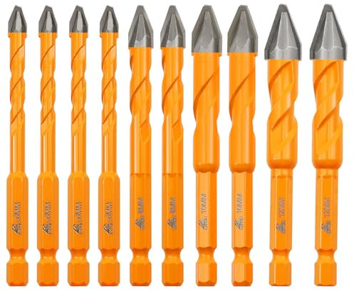 EXFEIN Set di Trapani Eccentrici in Carburo (10 Pezzi) - Per Piastrelle, Marmo, Muratura, Legno, Plastica (6mm*4+8mm*2+10mm*2+12mm*2)